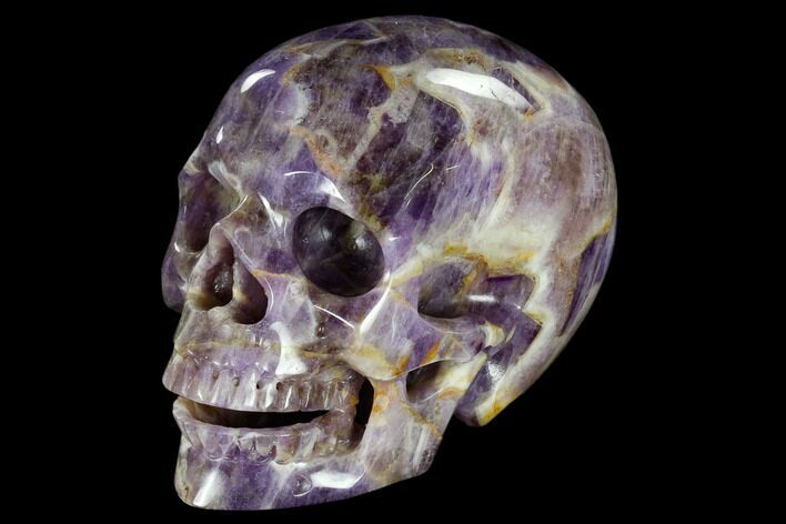 Realistic, Carved Chevron Amethyst Skull #116397